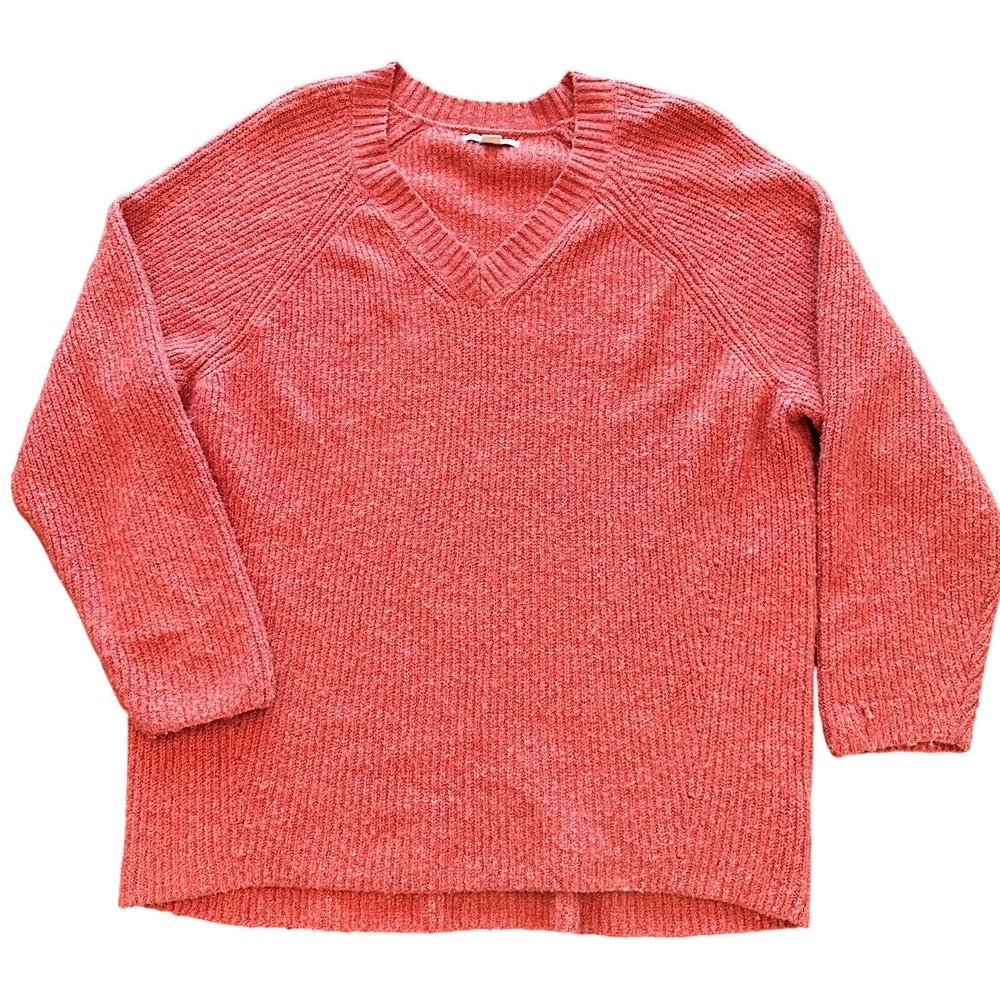 American Eagle V-Neck Sweater Women Small‎ Pink Excellent Chenille Ribbed Knit